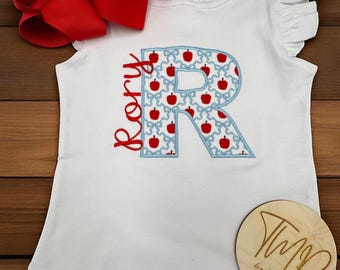 Personalized Apple Monogram Back to School Shirt - Ruffle Sleeve Tee