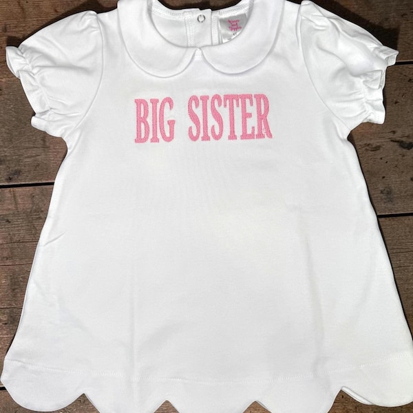 Pink Gingham Scallop Shorts Set | Big Sister Embroidered Top