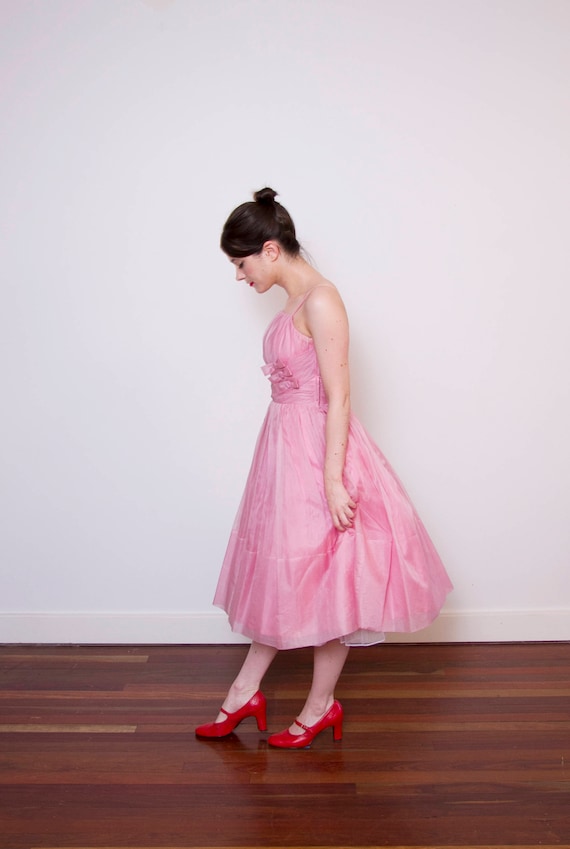 Vintage 1950s Dusty Pink Organza Dress / Shelf Bu… - image 1