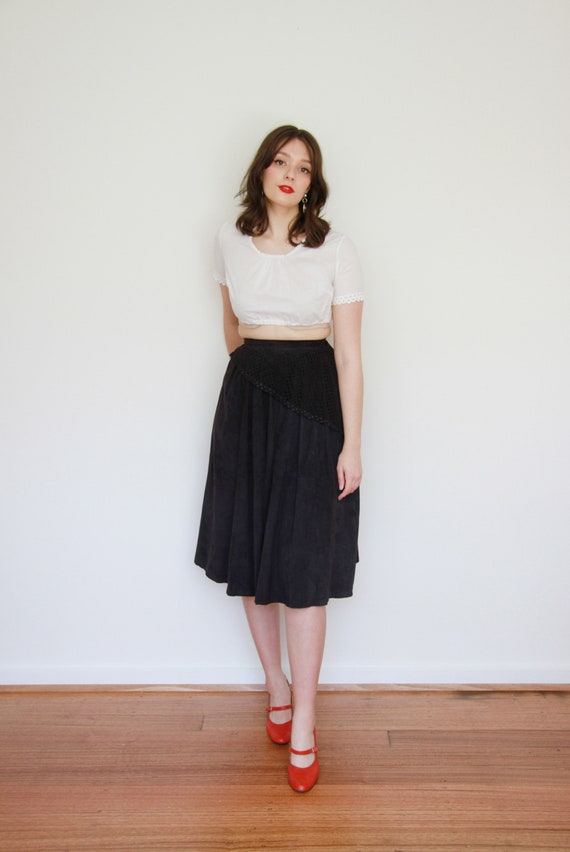 Vintage 1980s Navy SUEDE Leather Ballerina Skirt … - image 7