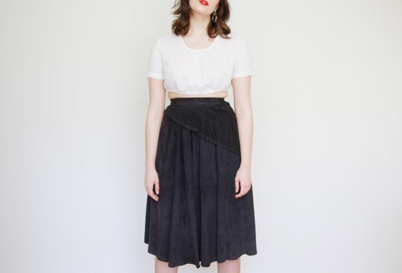 Vintage 1980s Navy SUEDE Leather Ballerina Skirt … - image 4