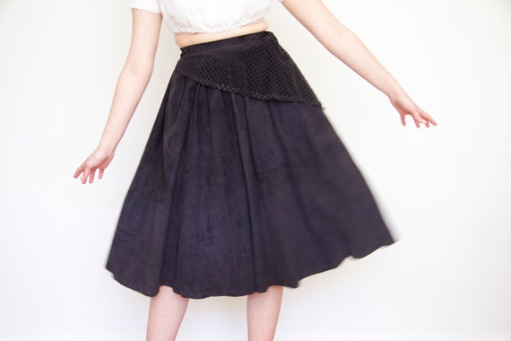 Vintage 1980s Navy SUEDE Leather Ballerina Skirt … - image 3