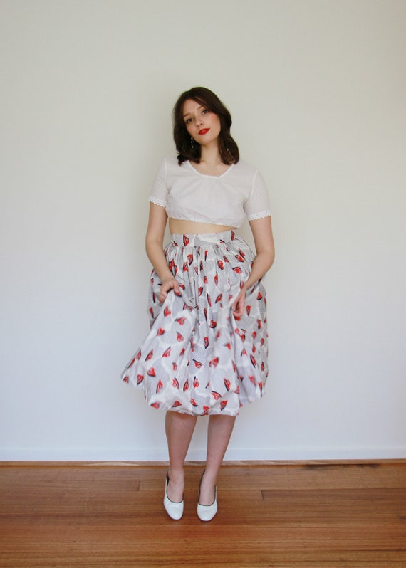 Vintage 1950s Novelty Print Skirt / Cotton HAT At… - image 4