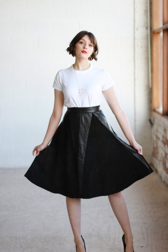 Vintage 1980s Black Suede Leather Ballerina Skirt… - image 1