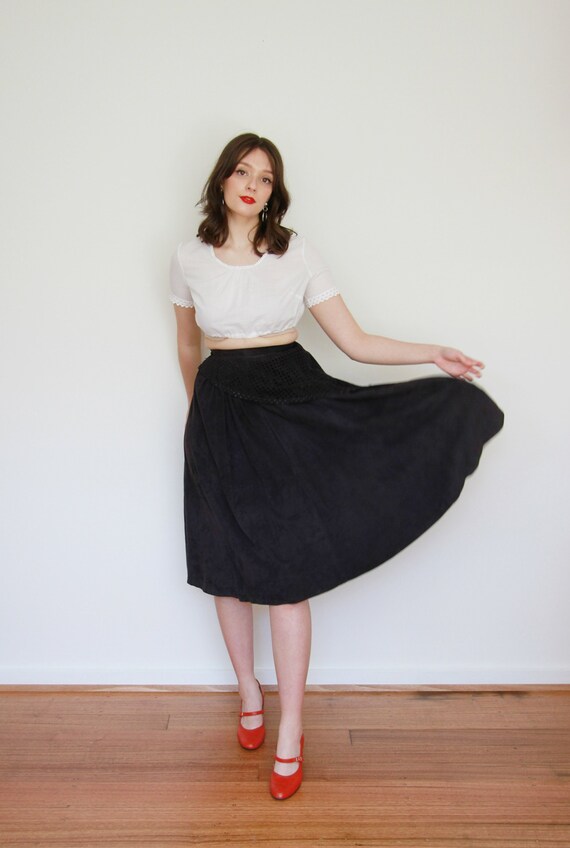 Vintage 1980s Navy SUEDE Leather Ballerina Skirt … - image 2