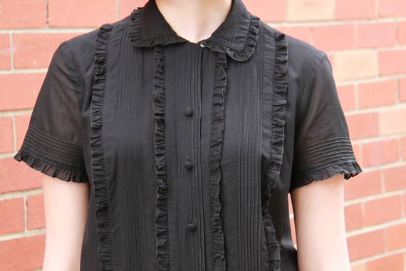 Vintage 1960s Black Ruffled Bib Black Dress / But… - image 5