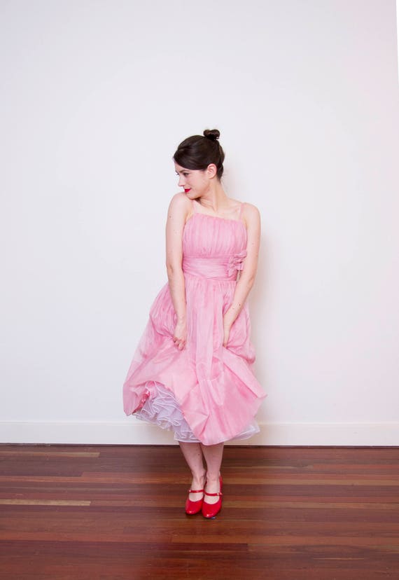 Vintage 1950s Dusty Pink Organza Dress / Shelf Bu… - image 3