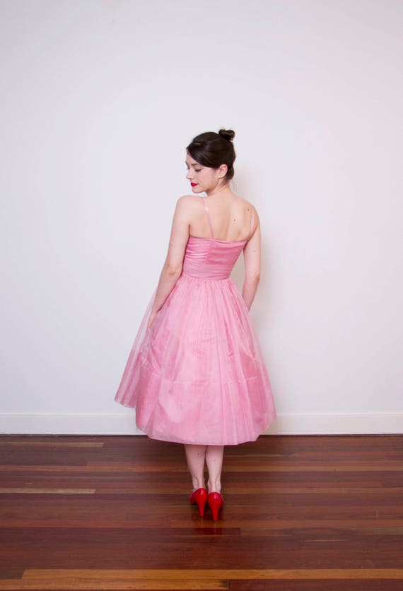 Vintage 1950s Dusty Pink Organza Dress / Shelf Bu… - image 7