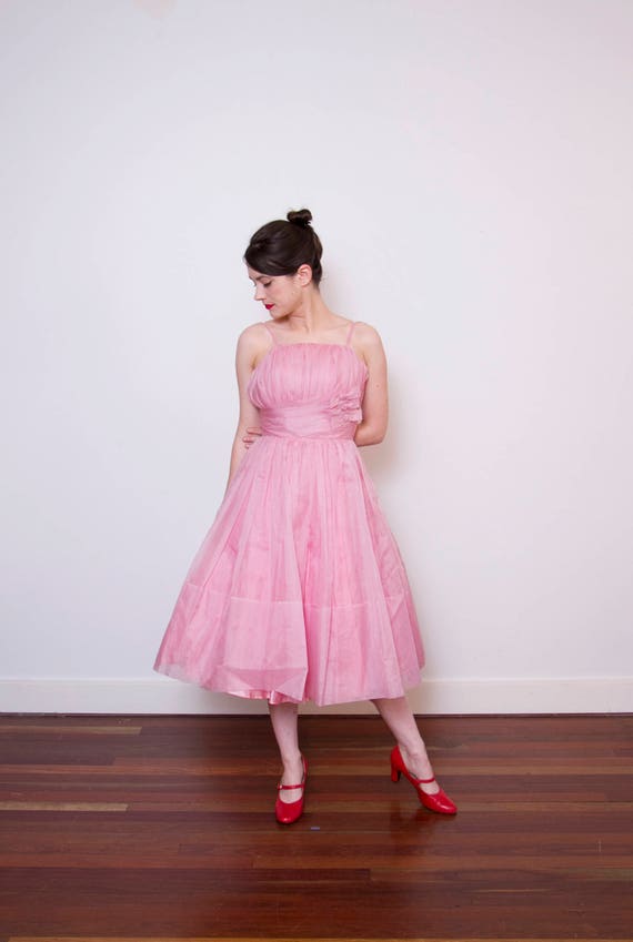 Vintage 1950s Dusty Pink Organza Dress / Shelf Bu… - image 6