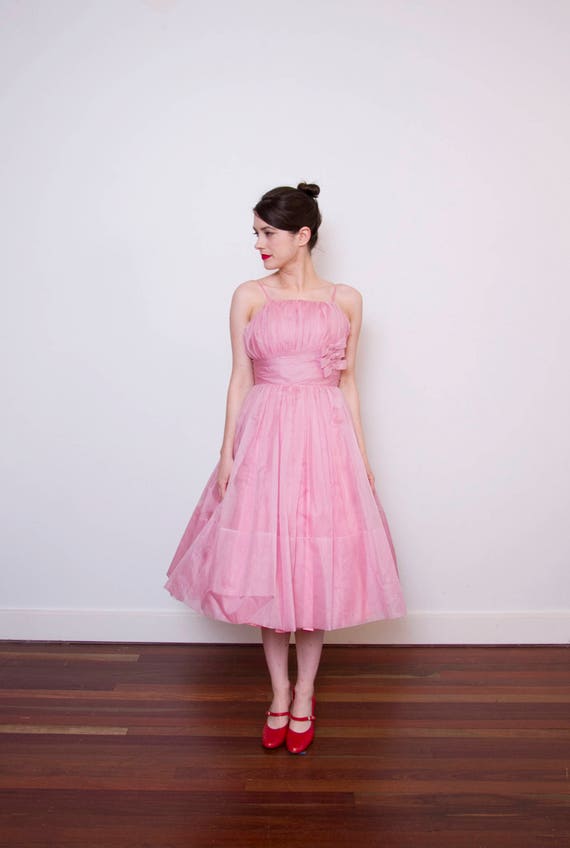 Vintage 1950s Dusty Pink Organza Dress / Shelf Bu… - image 4