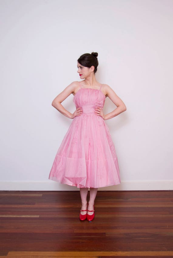 Vintage 1950s Dusty Pink Organza Dress / Shelf Bu… - image 5