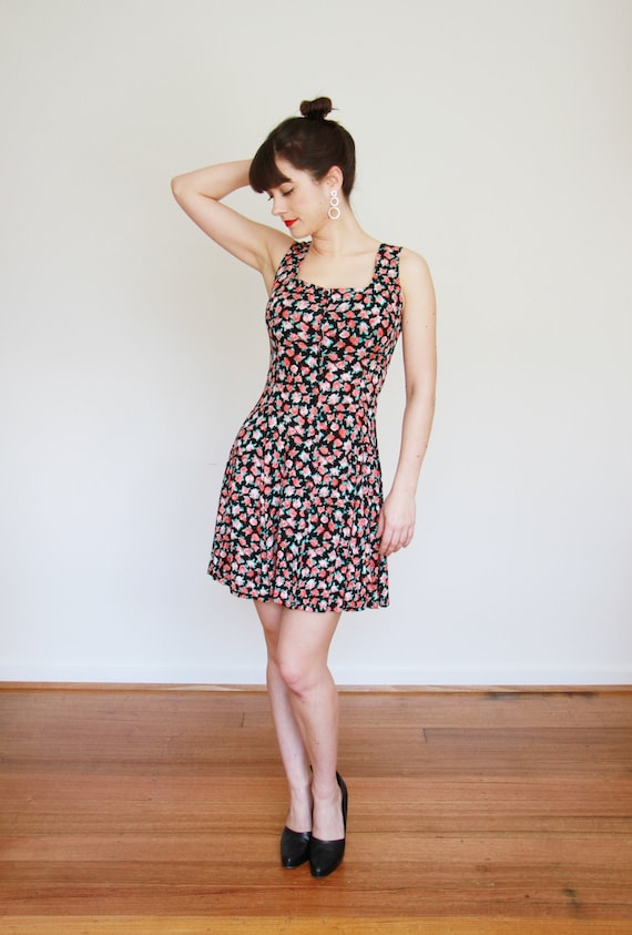 Vintage ROSE Floral Skater Dress / Corset Back / … - image 2