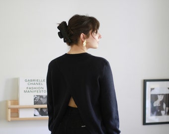 CELINE Phoebe Philo CASHMERE Navy Sweater | Open Back | Old Celine | Made in Italy | M