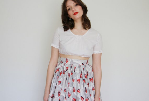 Vintage 1950s Novelty Print Skirt / Cotton HAT At… - image 5
