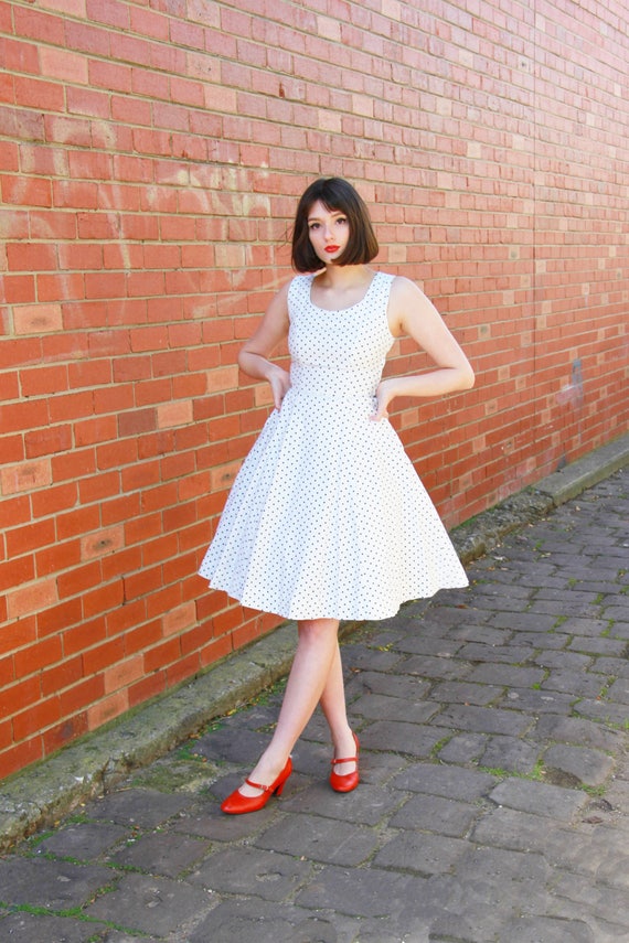 Vintage 1950s Polka Dot Sundress / Fit & Flare / C