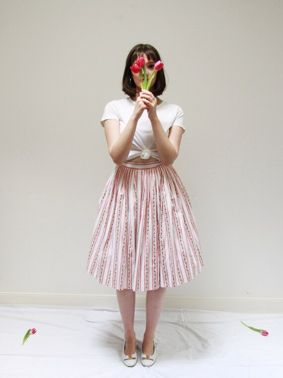 Vintage 1950s ROSE Full Skirt / 1950s Floral Bord… - image 8