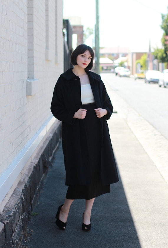 Vintage 1950s LILLI ANN Black Wool Coat / S/M