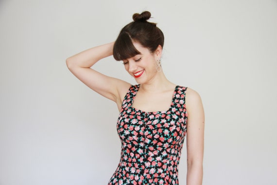 Vintage ROSE Floral Skater Dress / Corset Back / … - image 3