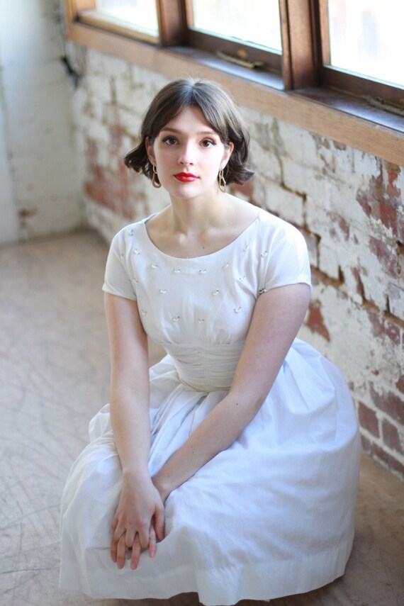 Vintage 1950s White Cotton Dress 1950s Dress Cummerbund Waist Full Skirt Ballerina Dress XS Etsy