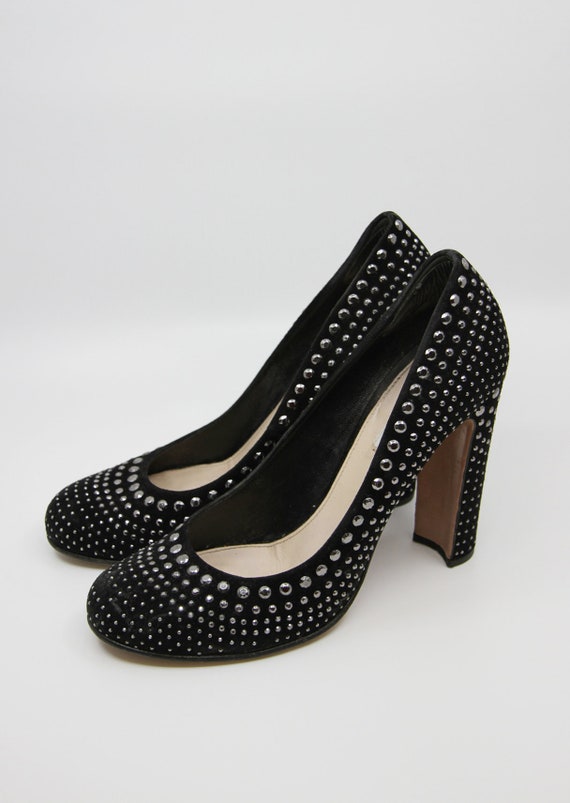 Vintage PRADA Black Suede Studded Heels 