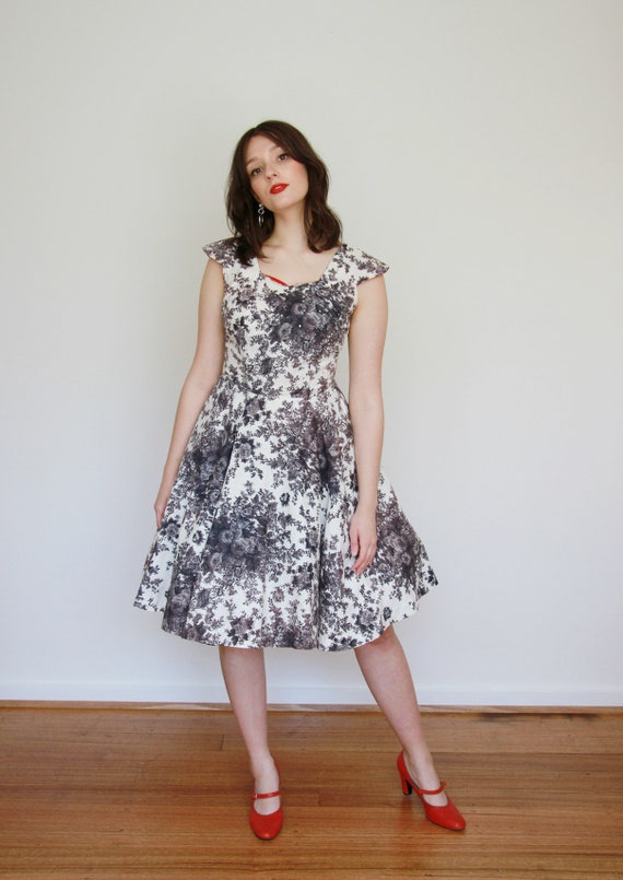 Vintage 1950s Rose Cotton Dress / 50s Floral Dres… - image 7