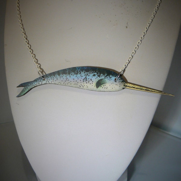 large narwhal necklace woodcut lasercut