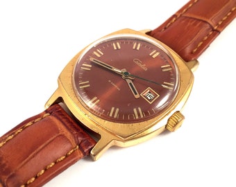 Vintage Männer Uhr genannt "GLORY" ( "Slava") 21J. Klassische Zifferblatt sowjetischen Uhr. Kommt mit neuem Lederband!