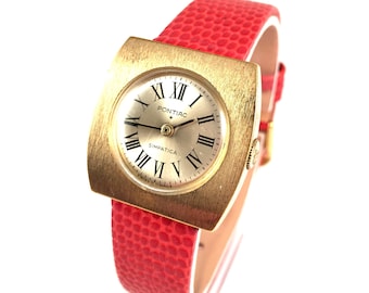 RARE Vintage lady Swiss watch called PONTIAC Simpatica 1 Star. With new leather band! Women watch. Gift for her. Lady Swiss watch vintage