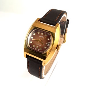 Vintage lady watch Zarja / Zaria. Women USSR watch. Vintage watch.Gold plated case, lovely brown dial! new premium leather strap included!