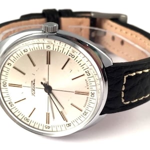 LARGE Vintage men watch &quot;Raketa &quot;(eng.Rocket).Soviet mechanical watch with rare dial.Comes with new quality leather band!