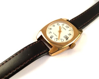 Vintage Lady horloge ZARIA/ZARJA .22 j, verguld. Wordt geleverd met nieuwe lederen band. Art Deco horloge. Vrouwen kijken. Cadeau voor haar. Vierkant horloge.
