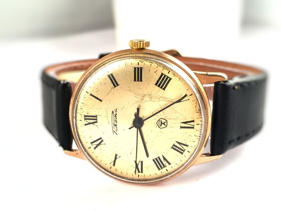RARE Vintage men watch ROCKET ( Raketa ) mechanical Soviet man wristwatch, USSR Raketa watch with new leather band,great gift for him.