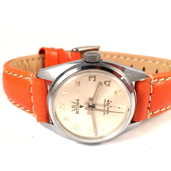Vintage Rare Women SWISS watch " BITUNIA 21 " from 70s . Rare Swiss timepiece. Comes with new leather band.
