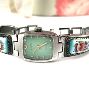 Very rare Vintage women watch called LUCH with enamel inlays, made in USSR, GORGEOUS bracelet, gift idea for Xmas. Bangle watch. Lady watch.