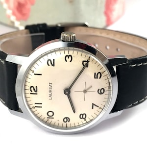 Vintage Men SWISS watch  LAUREAT from 60s . Rare Swiss timepiece. Comes with new leather band. Men watch Vintage. Swiss watch. Men watch.