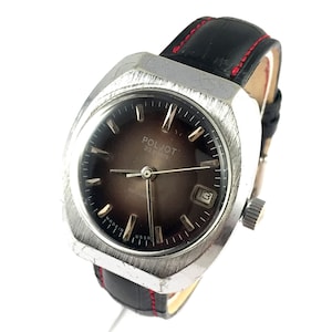 SELTENE Vintage Männer Armbanduhr genannt POLJOT AUTOMATIC 23 Juwelen. Braunes Zifferblatt mit Datum. Kommt mit neuem Lederband! Poljot Uhr. Poljot