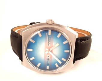 Vintage men watch " CITIZEN'. Mechanical 21j movement watch. Lovely and rare timepiece. Blue dial watch. Citizen watch.