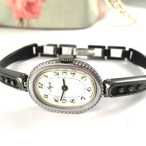 Vintage Ladies Bangle watch &quot;Luch ( Ray)&quot;, Mixture of Black & Silver tone watch, GORGEOUS wristwatch, great gift idea!