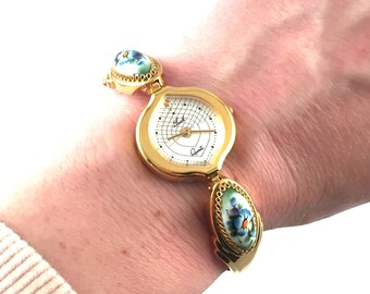 Very rare Vintage women watch called Luch (Eng.Ray), with enamel inlays, made in USSR, GORGEOUS bracelet, great gift idea for Xmas.