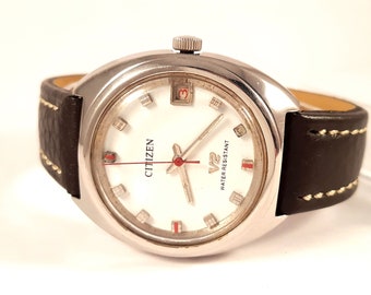 Zegarek męski vintage "CITIZEN". Zegarek z mechanizmem mechanicznym. Piękny i rzadki czasomierz. Zegarek z białą tarczą. Zegarek Citizen.