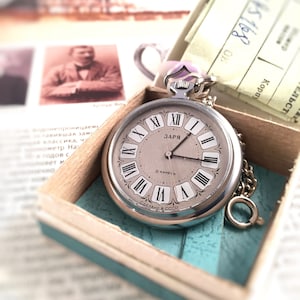 NOS Vintage pocket watch called &quot;ZARIA&quot;. This lovely USSR pocket watch with its original box and passport, would be great  gift idea!
