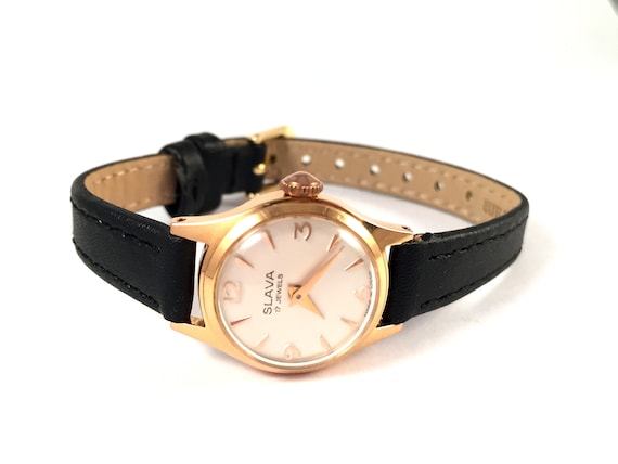 Vintage women watch "GLORY"(rus.SLAVA). Lovely dial and rare case. Lady Vintage watch. New premium leather strap included!