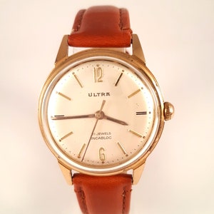 Vintage SWISS men watch ULTRA from 60s . Rare Swiss timepiece. Comes with new leather band. Men wristwatch. Swiss watch. Gift for him