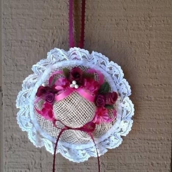 Mini Hat, Mini Wreath Hat, Mini Floral Hat Wreath, Mini Spring Hat Wreath, Mini Wall Hat Wreath, Filled with a Sweet Vanilla Scent