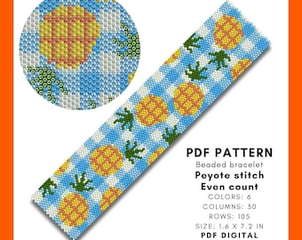 Pineapple beading bracelet pattern Even count peyote Food Fruit DIY Bookmark Miyuki Delica seed bead PDF digital 071