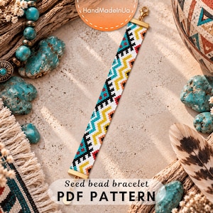 Southwestern tribal bead loom bracelet pattern Ethnic beading Miyuki Delica Wide seed bead aztec inspired pdf digital 025