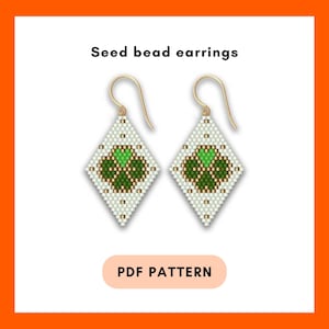 Lucky clover brick stitch earring pattern, Seed bead Delica, 4 leaf clover, Shamrock, Cloverleaf, St Patrick Day, Beadwork, PDF digital 360