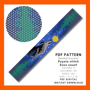 Wolf Wald Perlen Armband Muster, Even Count Peyote Stich, Wildtier Lesezeichen Skandinavisch Miyuki Delica PDF digital 063