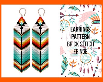 Seed bead fringe earring pattern, Brick stitch pattern, Ethnic boho style, Seed bead pattern, Bead weaving, DIY earrings, PDF digital, 365