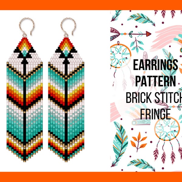 Seed bead fringe earring pattern, Brick stitch pattern, Ethnic boho style, Seed bead pattern, Bead weaving, DIY earrings, PDF digital, 365